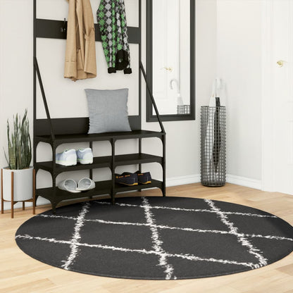 Shaggy Rug PAMPLONA High Pile Modern Black and Cream Ø 160 cm