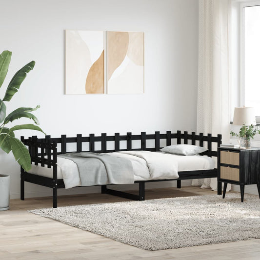 Day Bed without Mattress Black 90x190 cm Single Solid Wood Pine