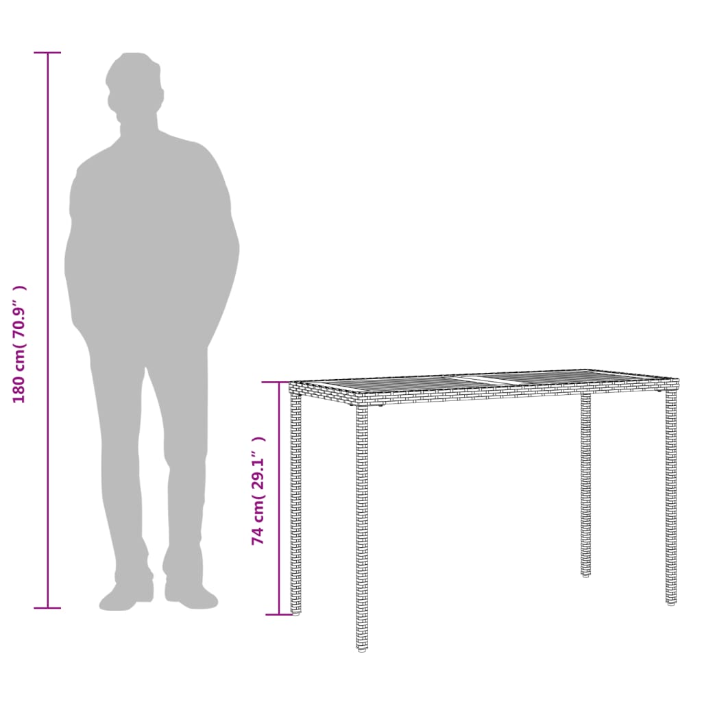 Garden Table with Acacia Wood Top Grey 115x54x74 cm Poly Rattan