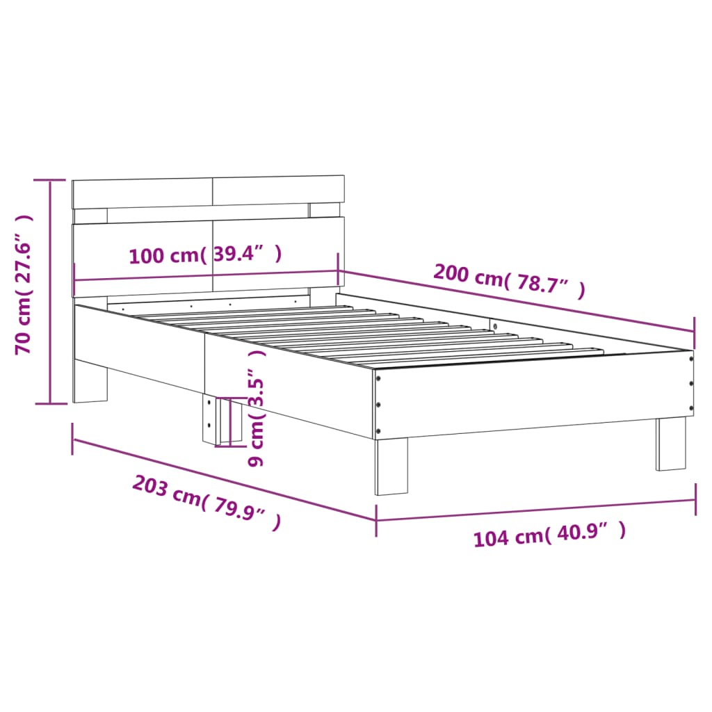 Bed Frame with Headboard White 100x200 cm Engineered wood