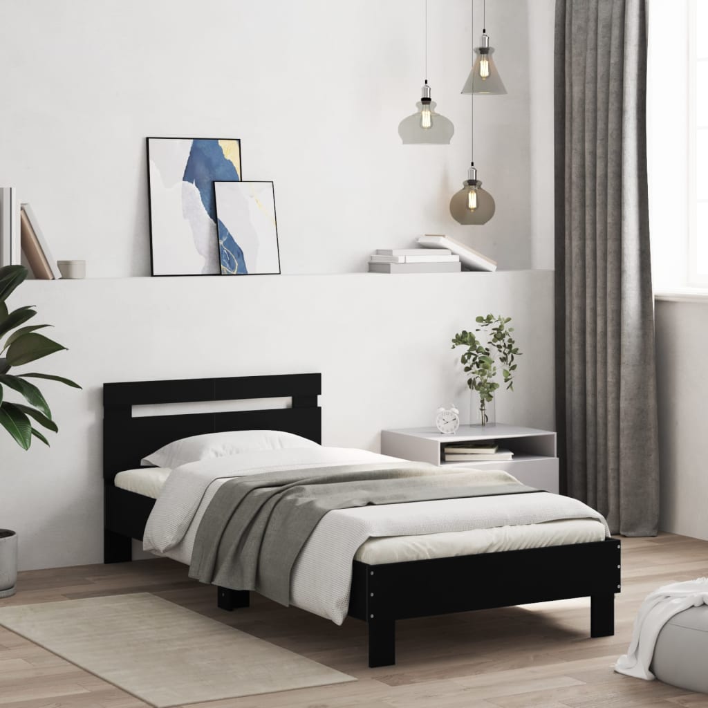 Bed Frame with Headboard Black 100x200 cm Engineered wood