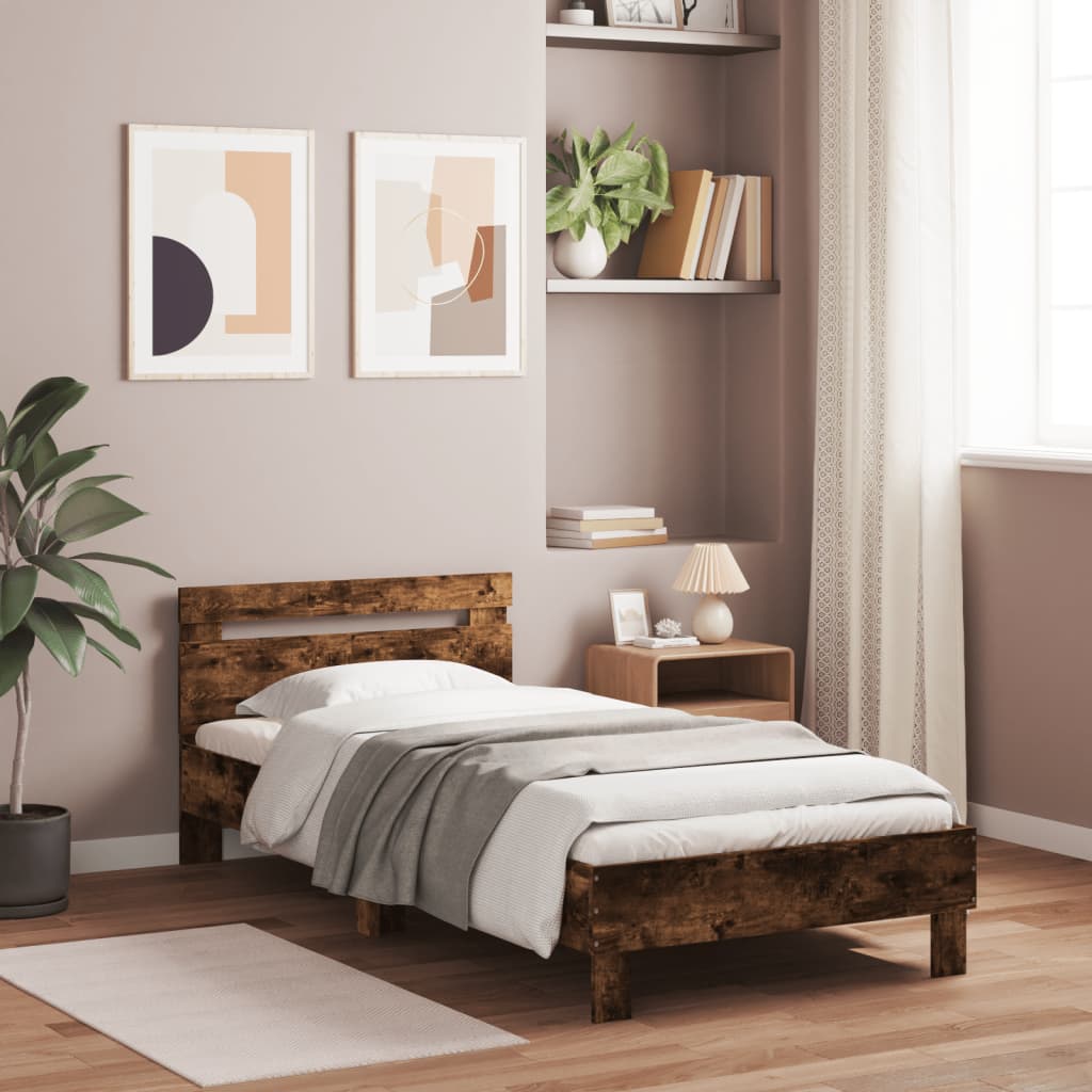 Bed Frame with Headboard Smoked Oak 100x200 cm Engineered wood