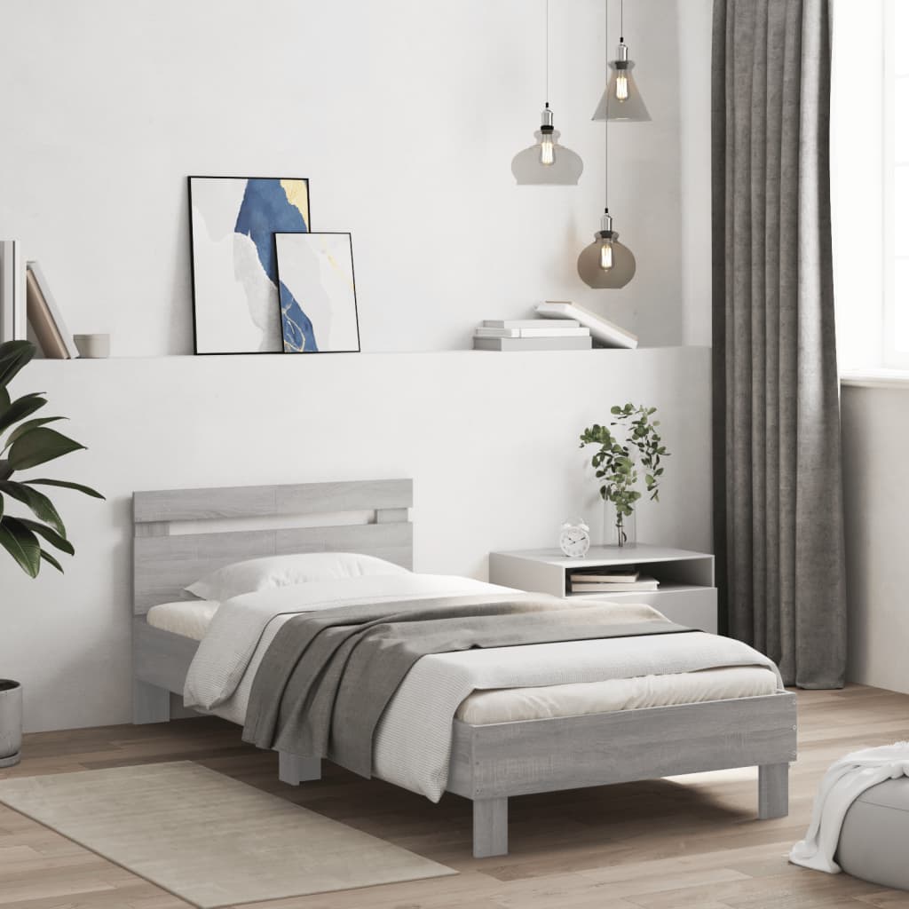 Bed Frame with Headboard Grey Sonoma 100x200 cm Engineered wood