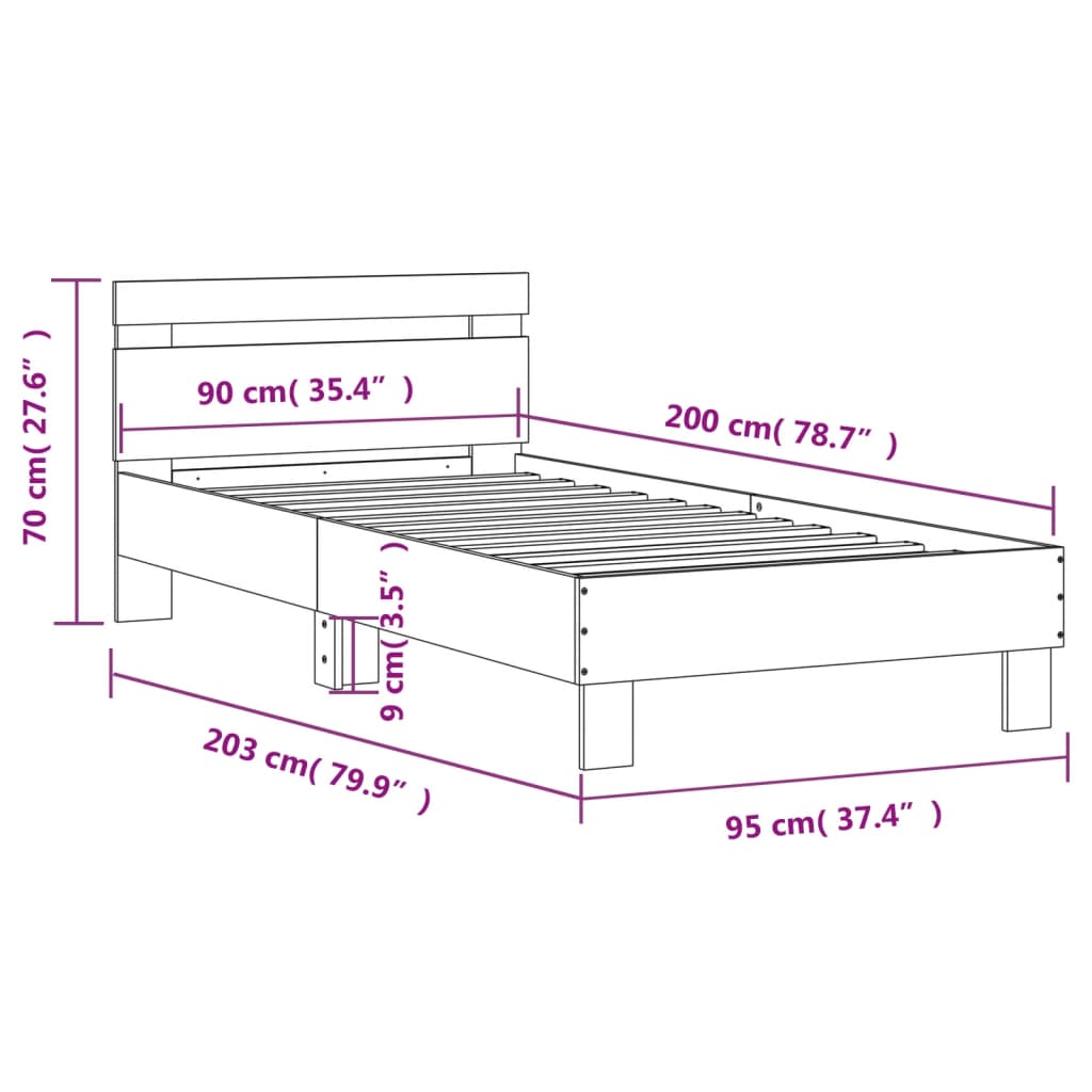 Bed Frame without Mattress with Headboard Concrete Grey 90x200 cm