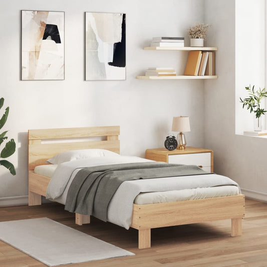 Bed Frame without Mattress with Headboard Sonoma Oak 90x190 cm Single