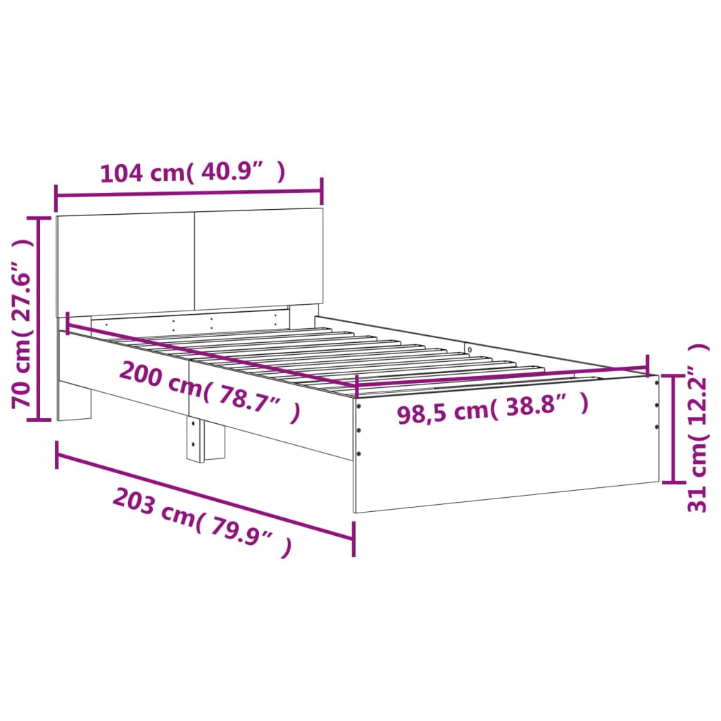 Bed Frame with Headboard Brown Oak 100x200 cm Engineered wood