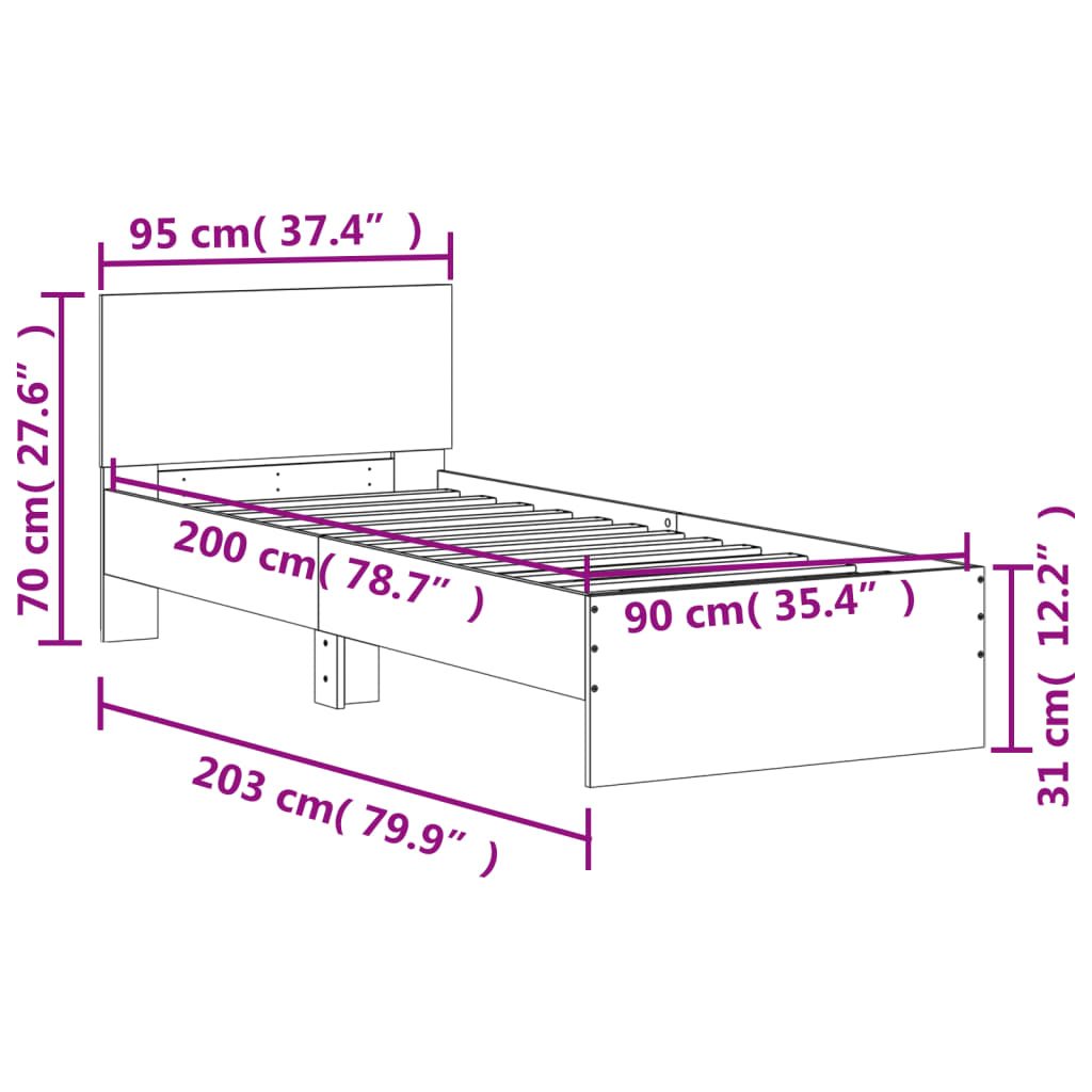 Bed Frame without Mattress with Headboard White 90x200 cm