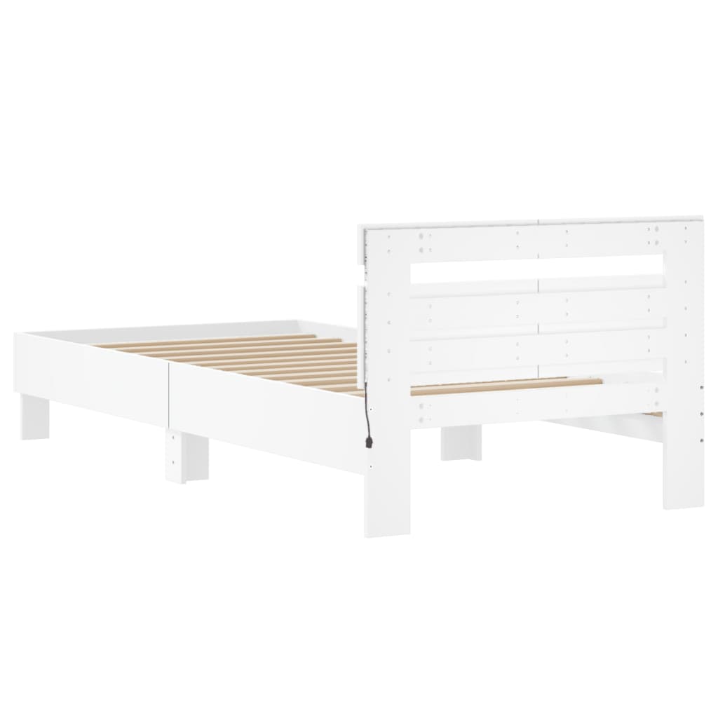 Bed Frame with Headboard and LED Lights White 100x200 cm