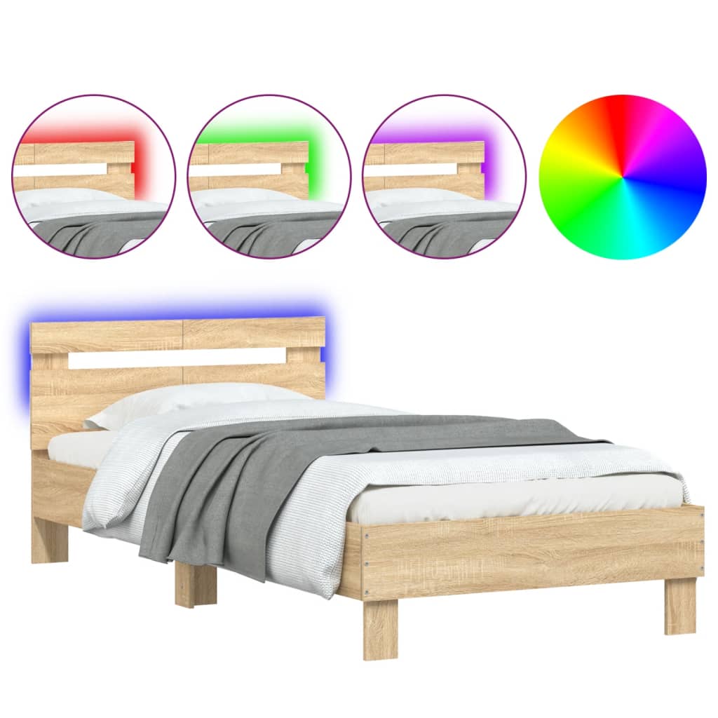 Bed Frame with Headboard and LED Lights Sonoma Oak 100x200 cm