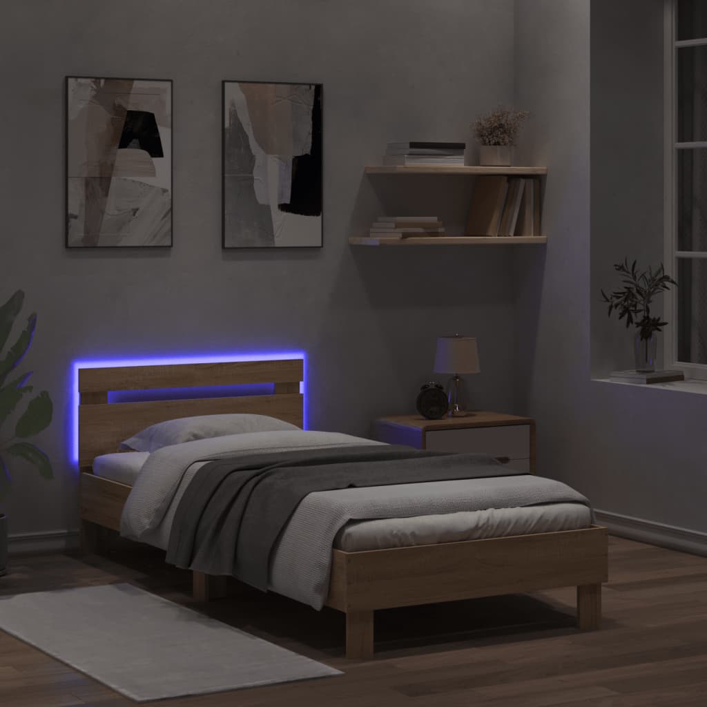 Bed Frame with Headboard and LED Lights Sonoma Oak 100x200 cm