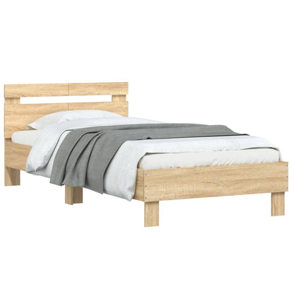 Bed Frame with Headboard and LED Lights Sonoma Oak 100x200 cm