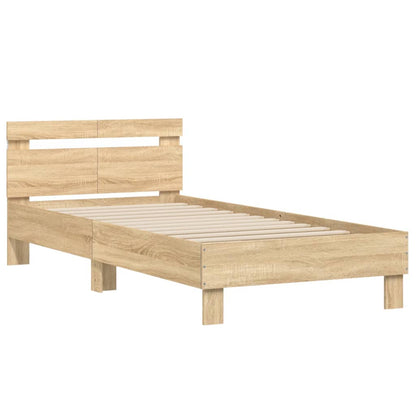 Bed Frame with Headboard and LED Lights Sonoma Oak 100x200 cm