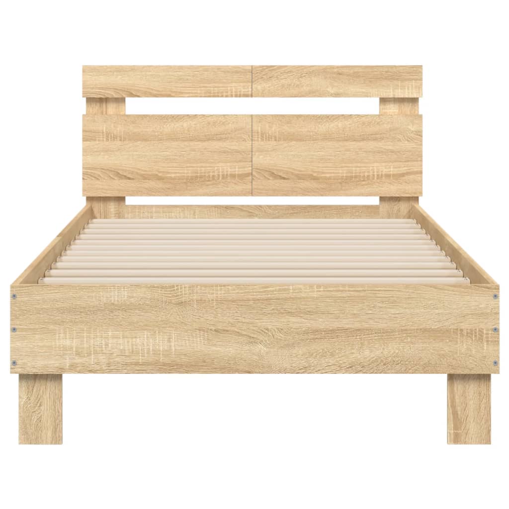 Bed Frame with Headboard and LED Lights Sonoma Oak 100x200 cm