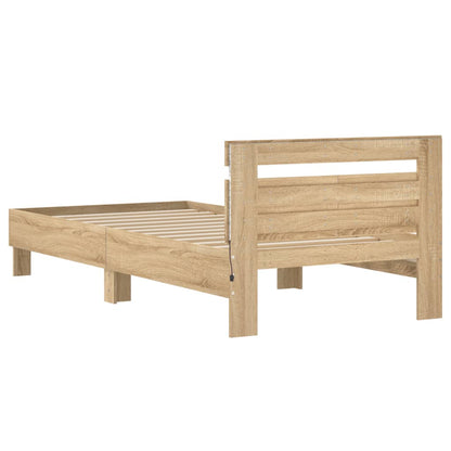 Bed Frame with Headboard and LED Lights Sonoma Oak 100x200 cm