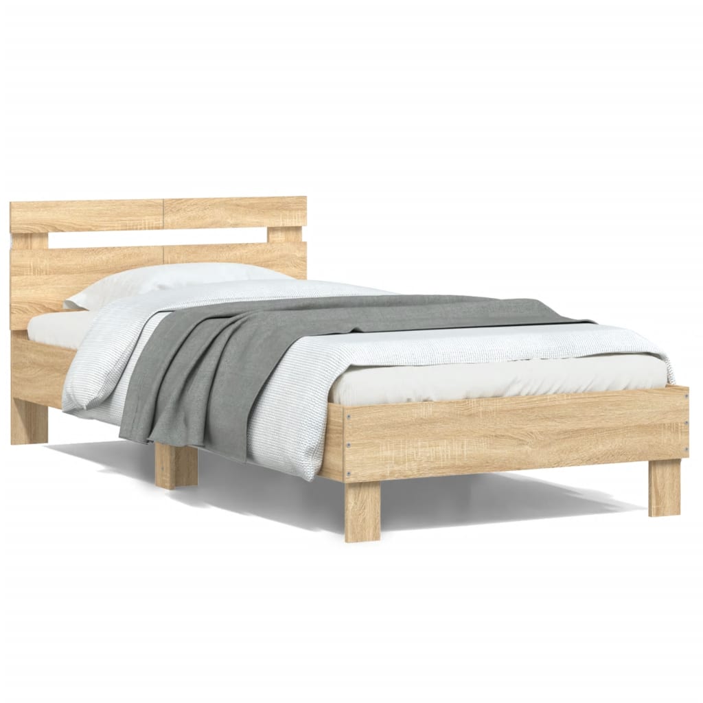 Bed Frame with Headboard and LED Lights Sonoma Oak 100x200 cm