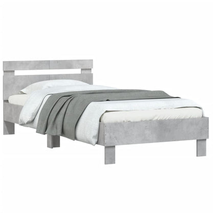 Bed Frame with Headboard and LED Lights Concrete Grey 100x200 cm