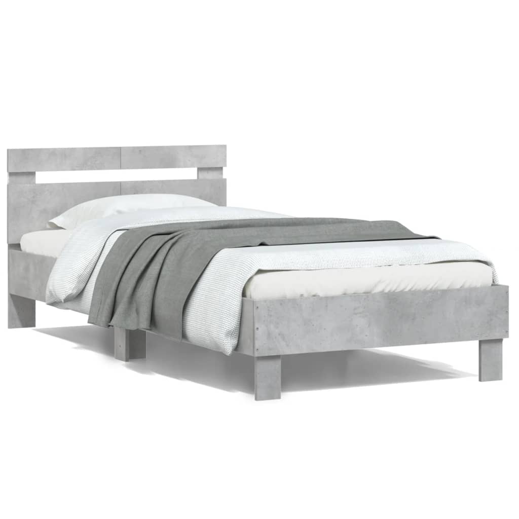 Bed Frame with Headboard and LED Lights Concrete Grey 100x200 cm