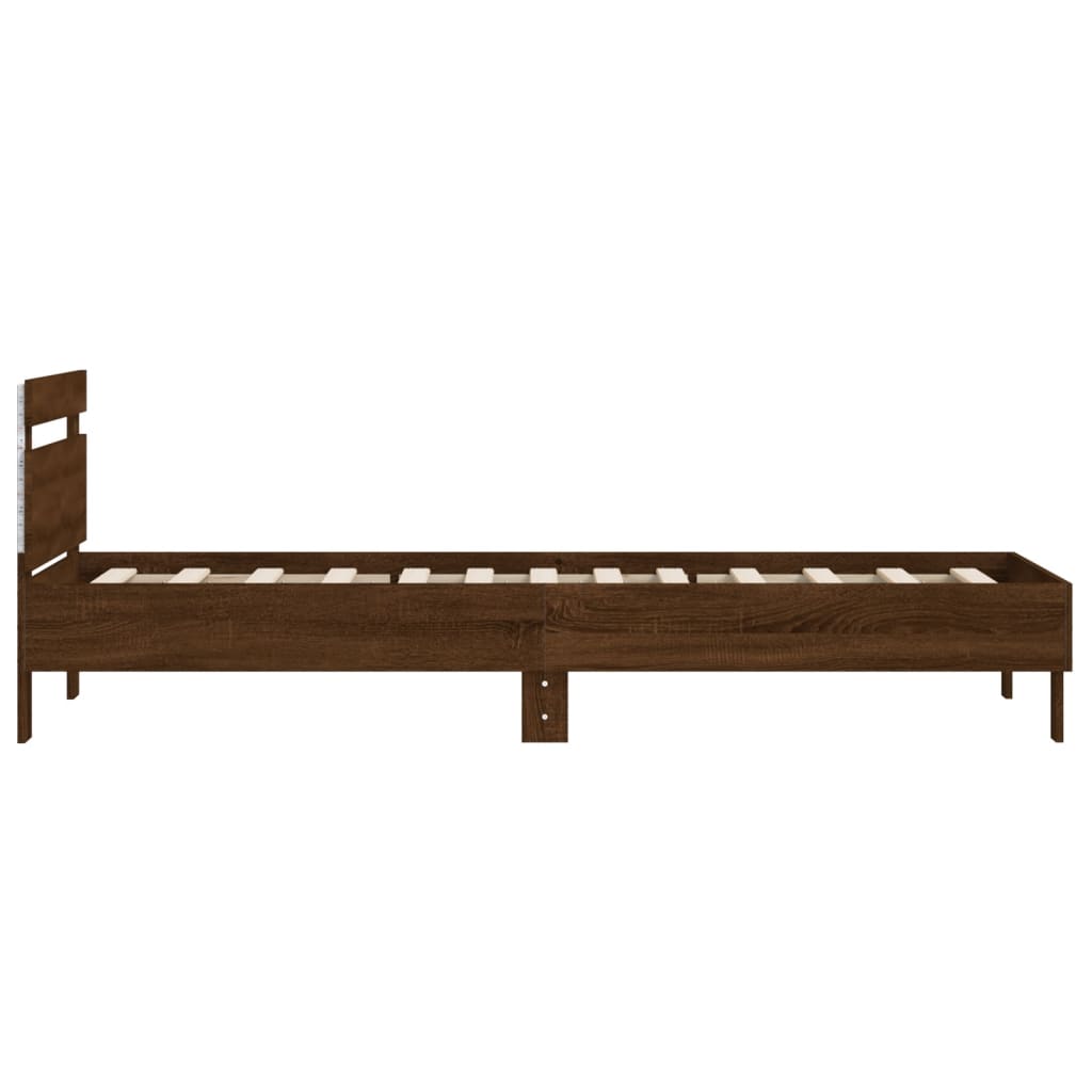 Bed Frame with Headboard and LED Lights Brown Oak 100x200 cm