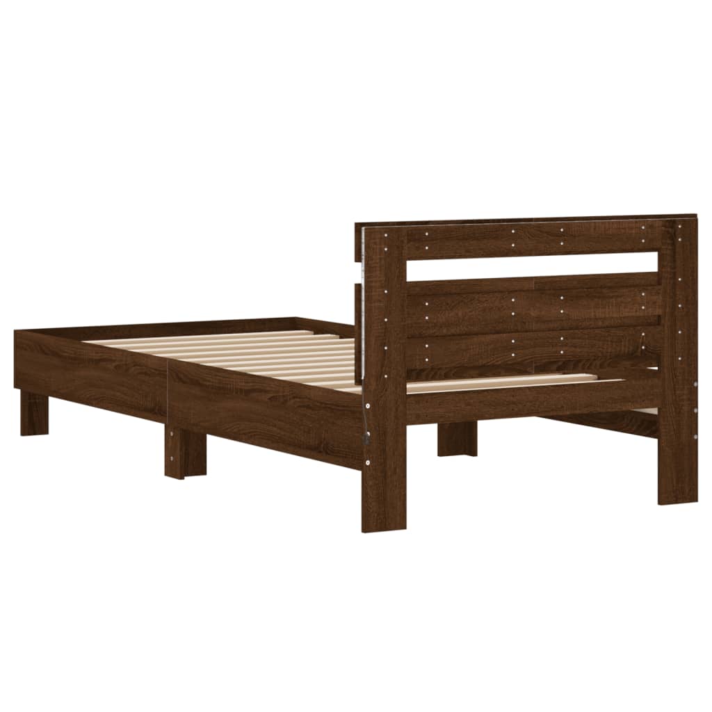 Bed Frame with Headboard and LED Lights Brown Oak 100x200 cm