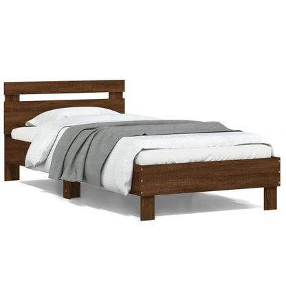 Bed Frame with Headboard and LED Lights Brown Oak 100x200 cm