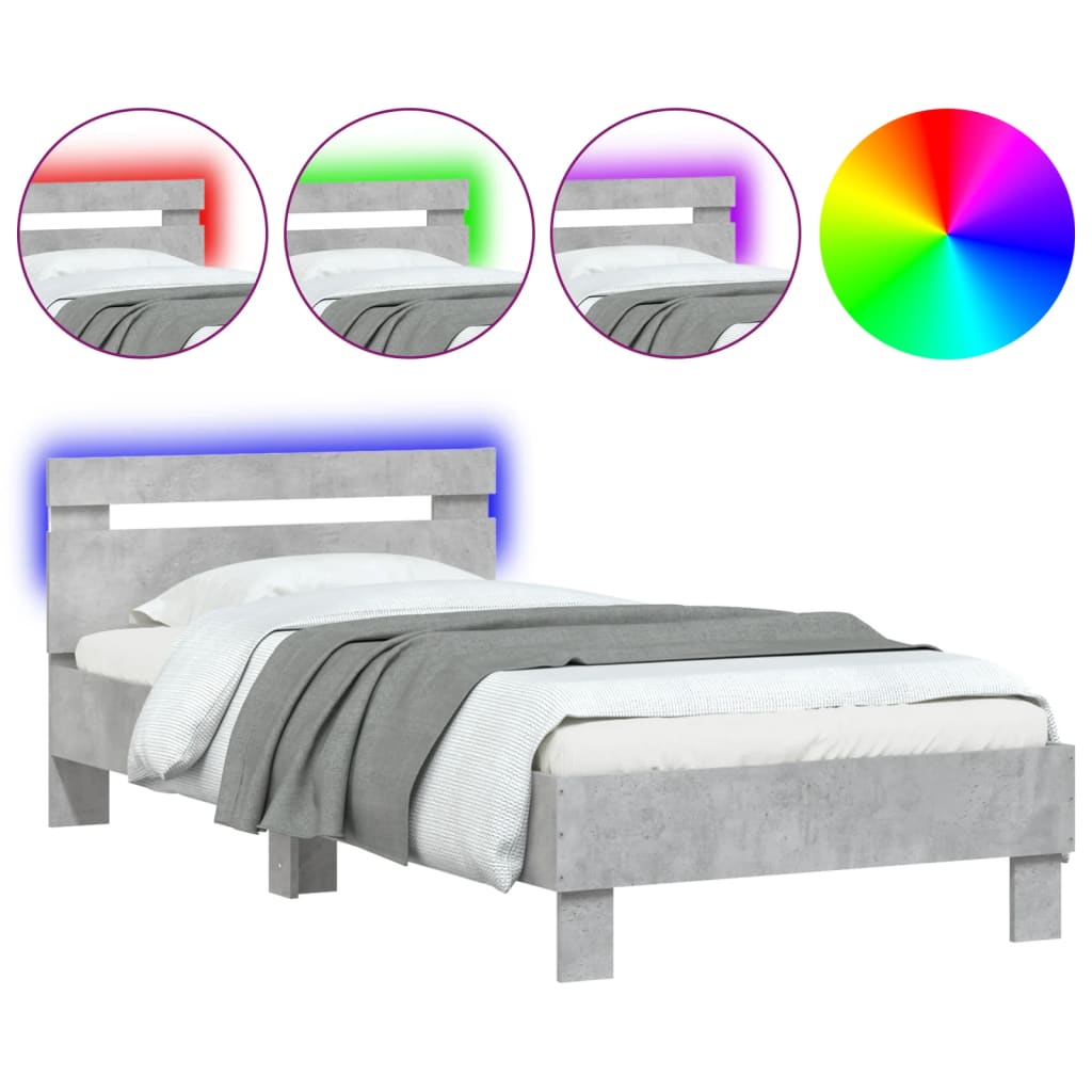 Bed Frame without Mattress with LED Lights Concrete Grey 90x190 cm Single