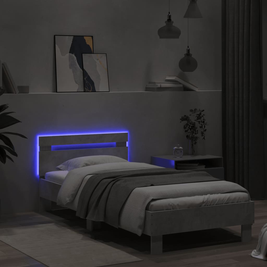 Bed Frame without Mattress with LED Lights Concrete Grey 90x190 cm Single