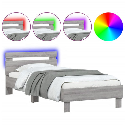 Bed Frame without Mattress with LED Lights Grey Sonoma 90x190 cm Single