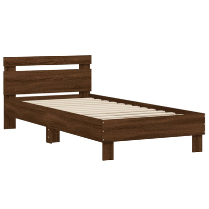 Bed Frame without Mattress with LED Lights Brown Oak 90x190 cm Single