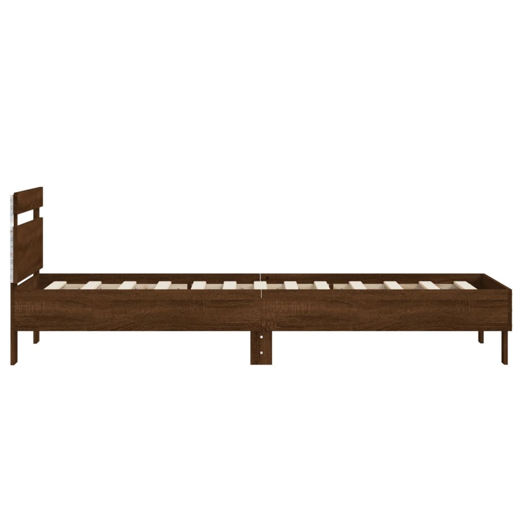 Bed Frame without Mattress with LED Lights Brown Oak 90x190 cm Single