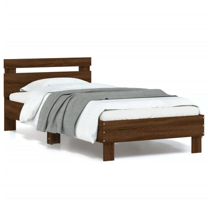 Bed Frame without Mattress with LED Lights Brown Oak 90x190 cm Single