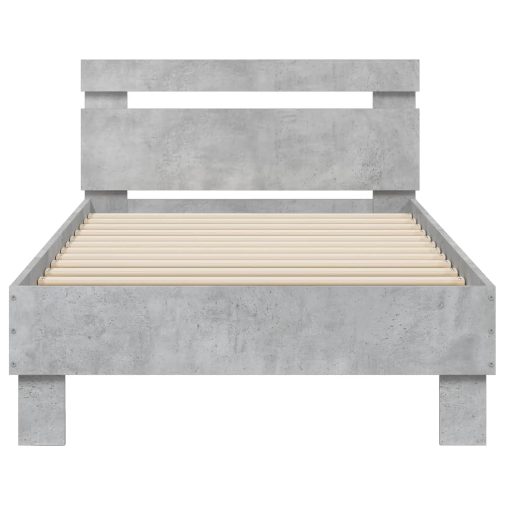 Bed Frame without Mattress with LED Lights Concrete Grey 75x190 cm Small Single