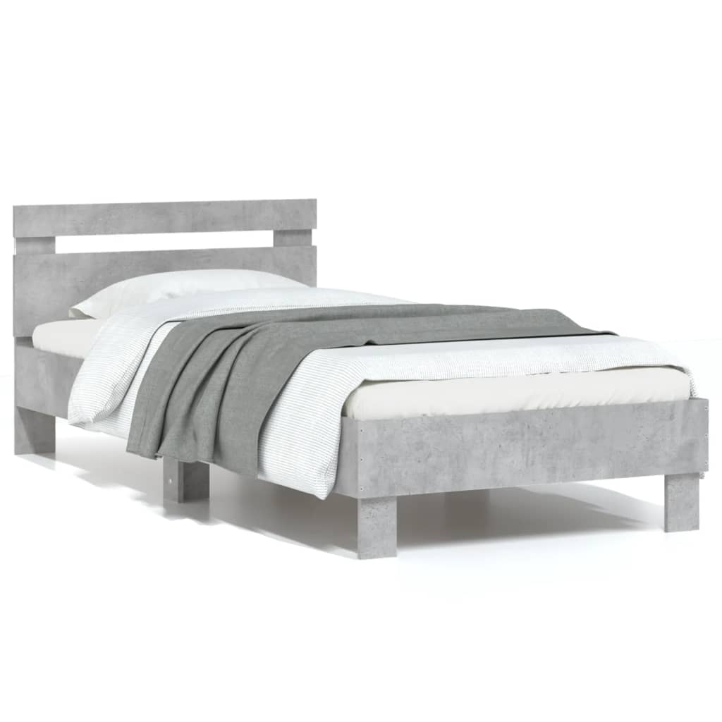 Bed Frame without Mattress with LED Lights Concrete Grey 75x190 cm Small Single