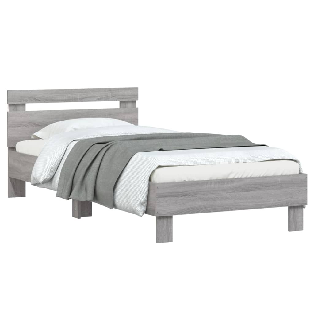 Bed Frame without Mattress with LED Lights Grey Sonoma 75x190 cm Small Single