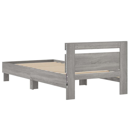 Bed Frame without Mattress with LED Lights Grey Sonoma 75x190 cm Small Single