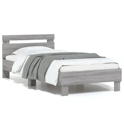 Bed Frame without Mattress with LED Lights Grey Sonoma 75x190 cm Small Single