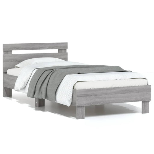 Bed Frame without Mattress with LED Lights Grey Sonoma 75x190 cm Small Single