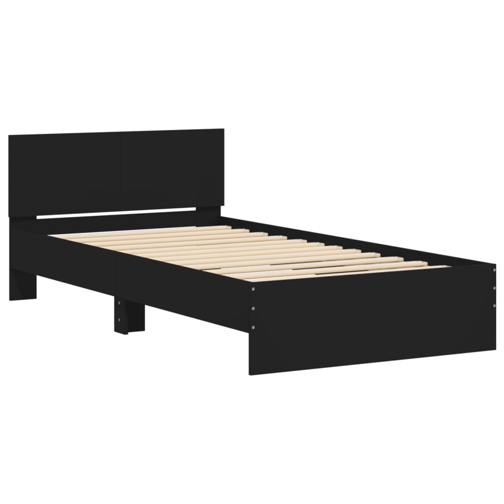 Bed Frame with Headboard and LED Lights Black 100x200 cm