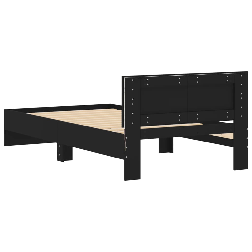 Bed Frame with Headboard and LED Lights Black 100x200 cm