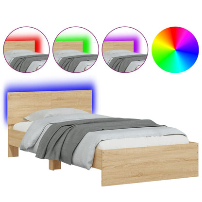 Bed Frame with Headboard and LED Lights Sonoma Oak 100x200 cm