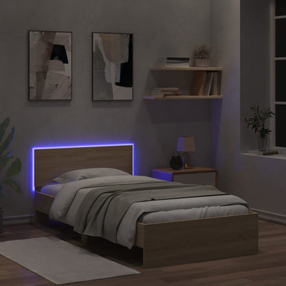 Bed Frame with Headboard and LED Lights Sonoma Oak 100x200 cm