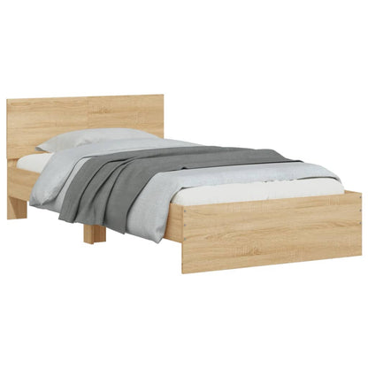 Bed Frame with Headboard and LED Lights Sonoma Oak 100x200 cm