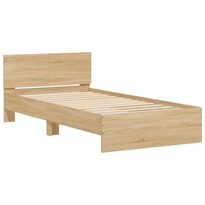 Bed Frame with Headboard and LED Lights Sonoma Oak 100x200 cm