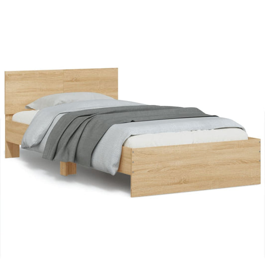 Bed Frame with Headboard and LED Lights Sonoma Oak 100x200 cm