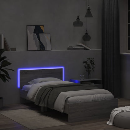 Bed Frame with Headboard and LED Lights Grey Sonoma 100x200 cm