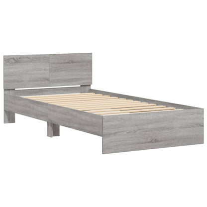 Bed Frame with Headboard and LED Lights Grey Sonoma 100x200 cm