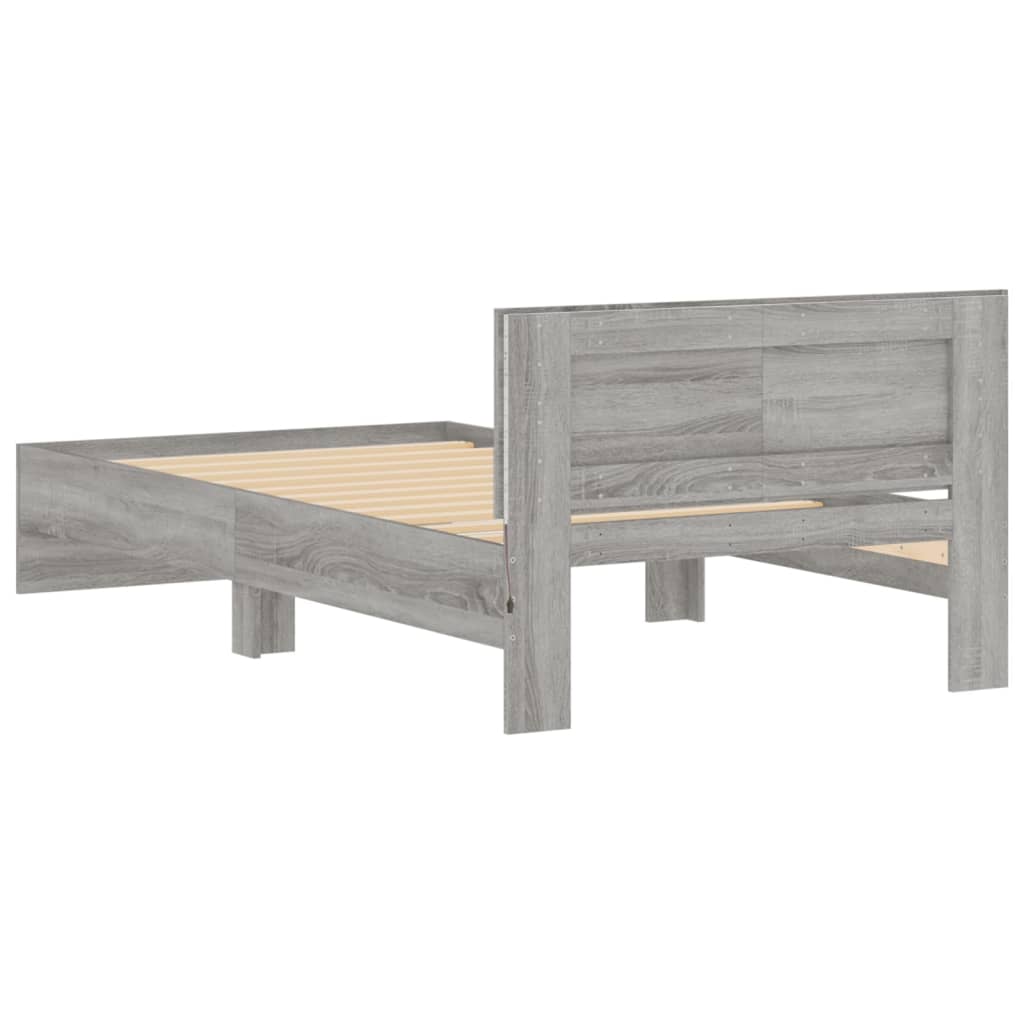 Bed Frame with Headboard and LED Lights Grey Sonoma 100x200 cm