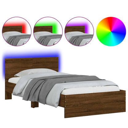 Bed Frame with Headboard and LED Lights Brown Oak 100x200 cm