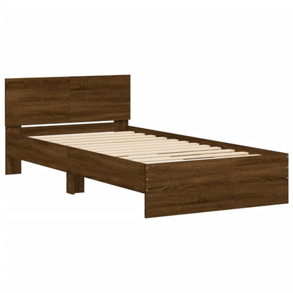 Bed Frame with Headboard and LED Lights Brown Oak 100x200 cm