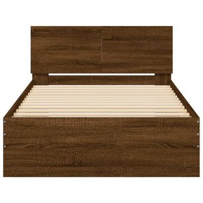 Bed Frame with Headboard and LED Lights Brown Oak 100x200 cm