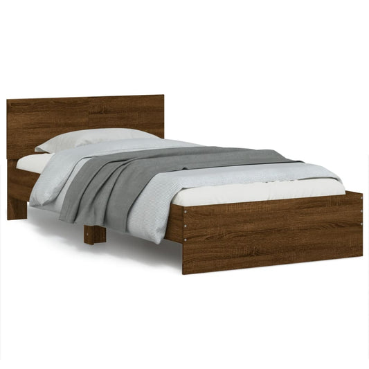 Bed Frame with Headboard and LED Lights Brown Oak 100x200 cm